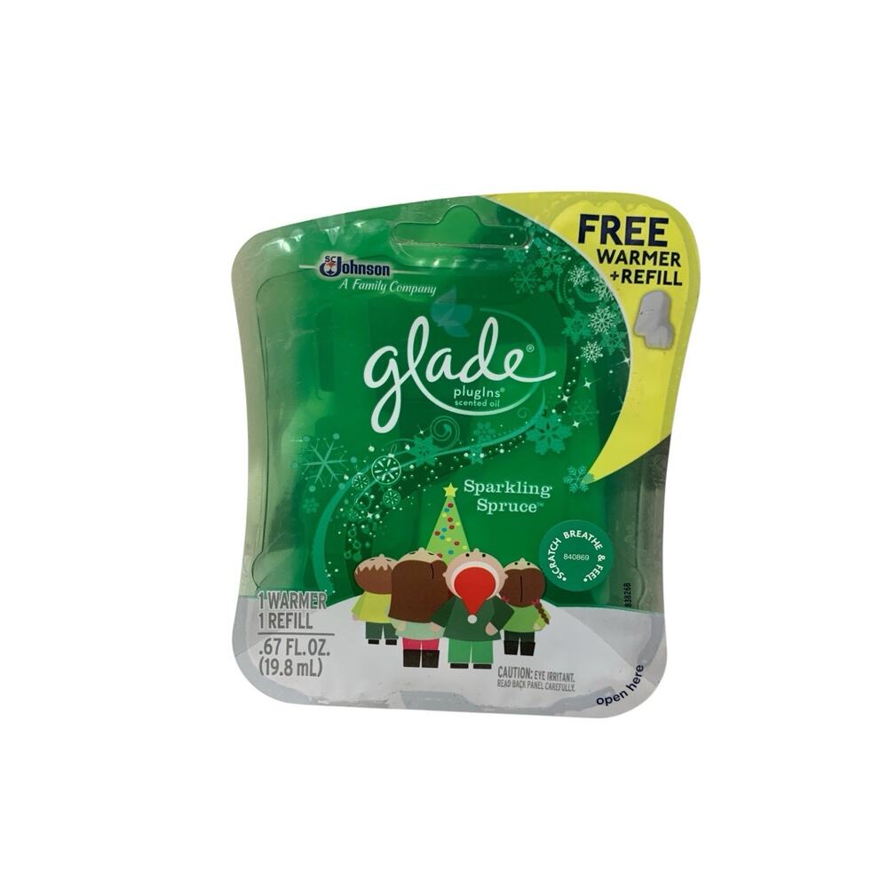 Glade PlugIns Scented Oil Sparkling Spruce Warmer and 1 Refill Set NEW